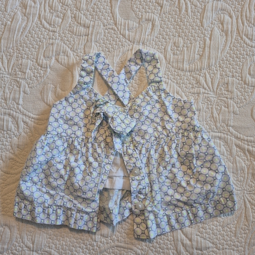 Janie and Jack girls size 6 - 12 months blue, white and yellow sleeveless shirt